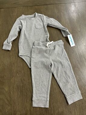 NWT Carter's Gray Striped Baby Two-Piece Set